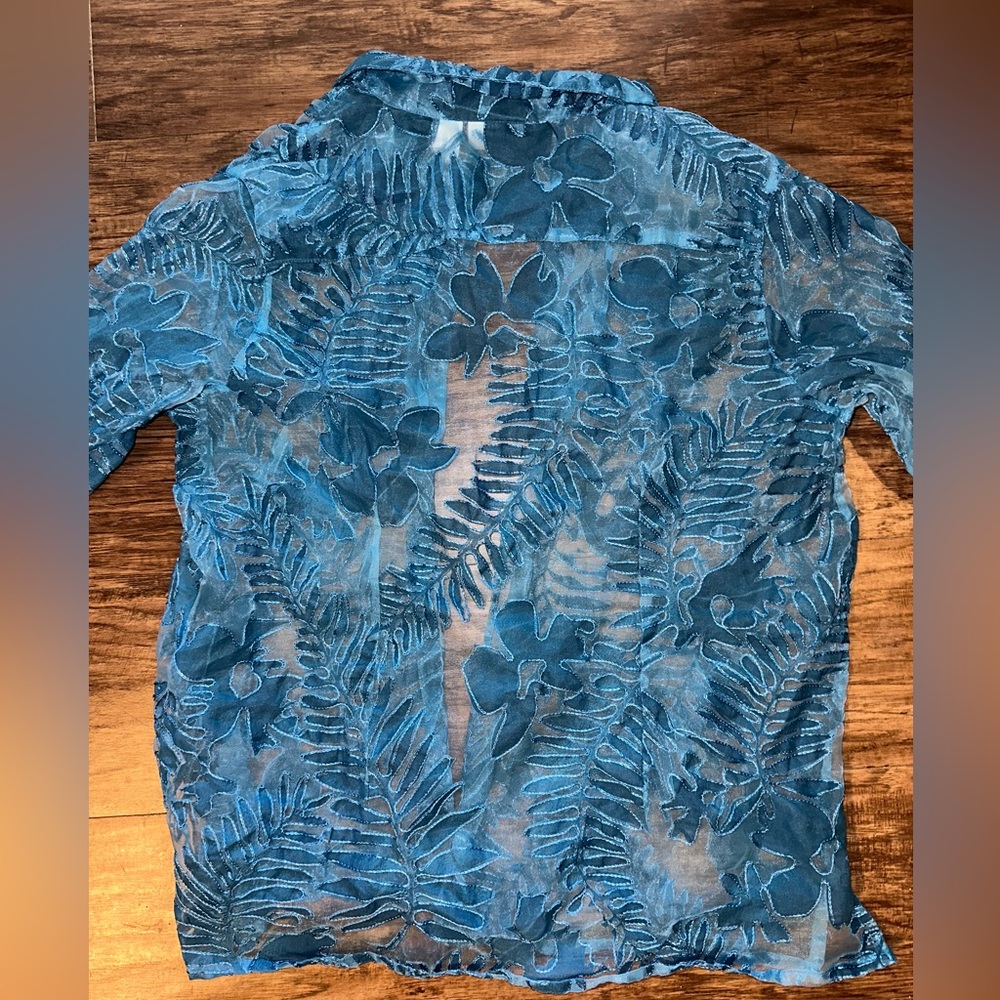 Units vintage turquoise blue lacey women’s button up blouse - Picture 4 of 9